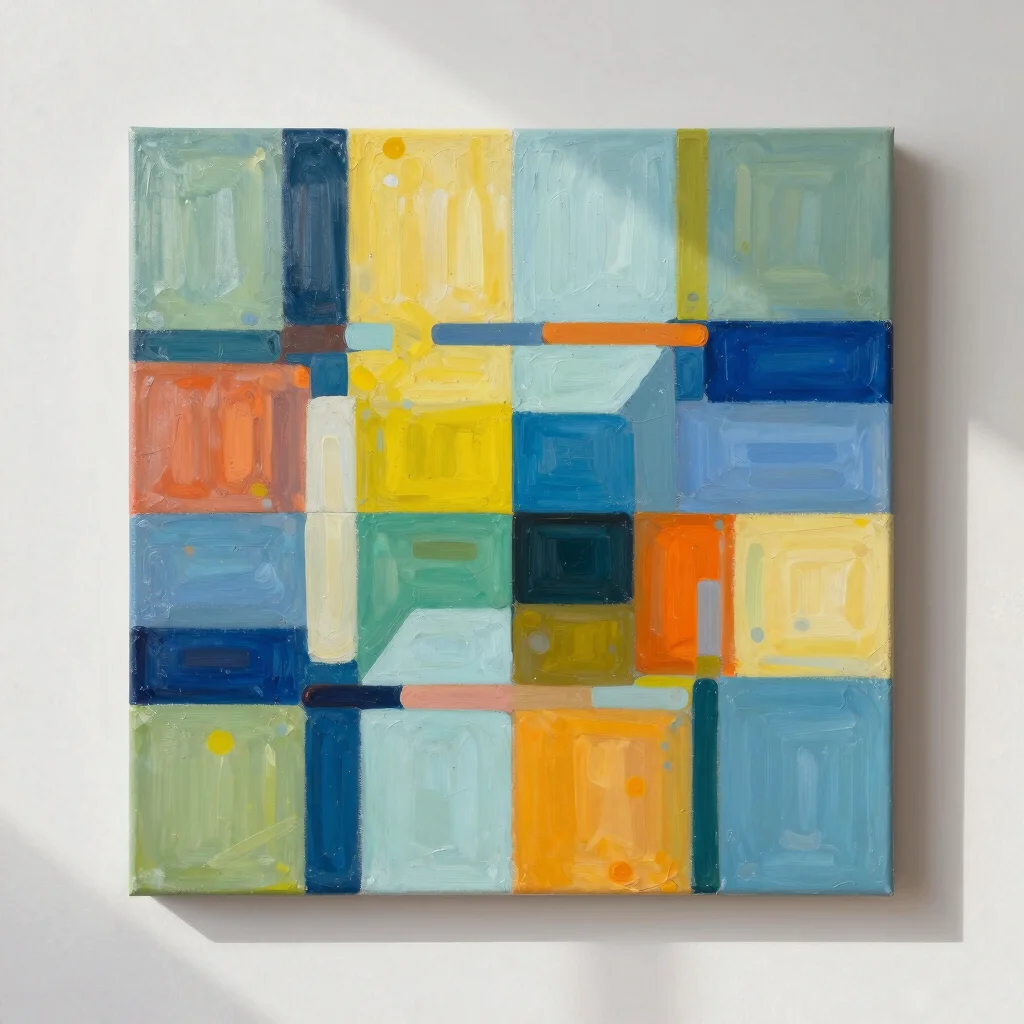 Modern abstract oil painting, sunlit wall