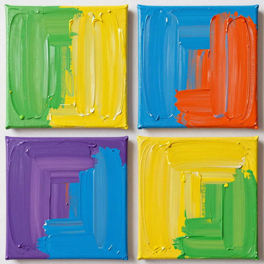 Close-up of vibrant acrylic brushstrokes, studio daylight, sharp